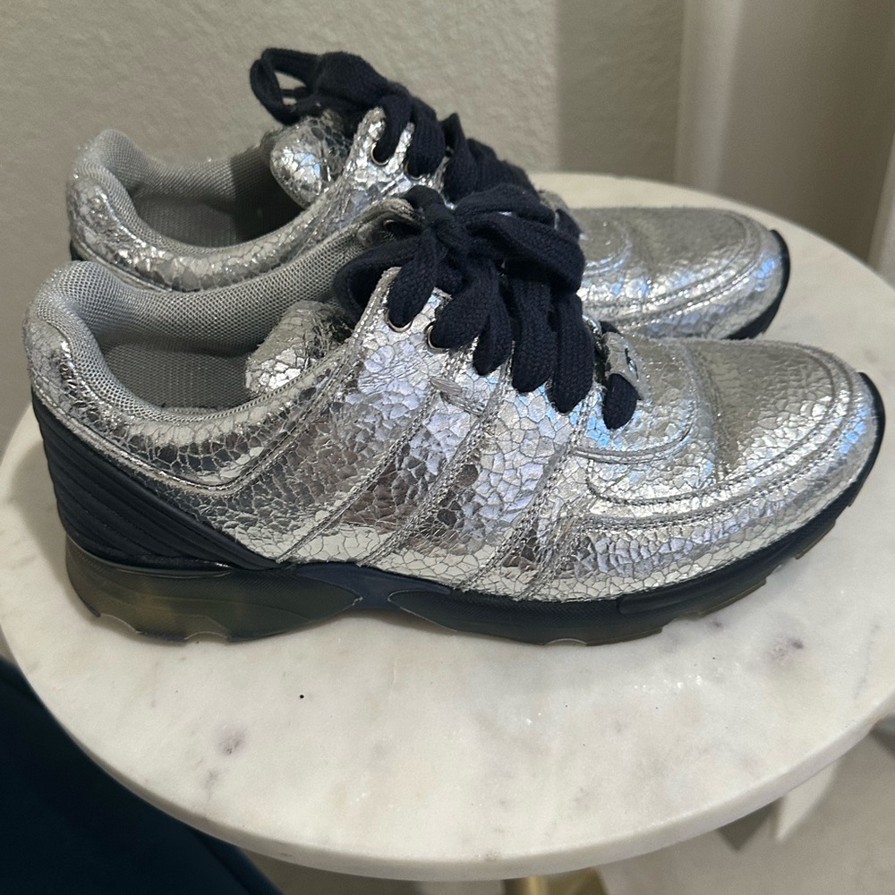 Metallic Crackled Calfskin CC Sneakers 36.5 women’s